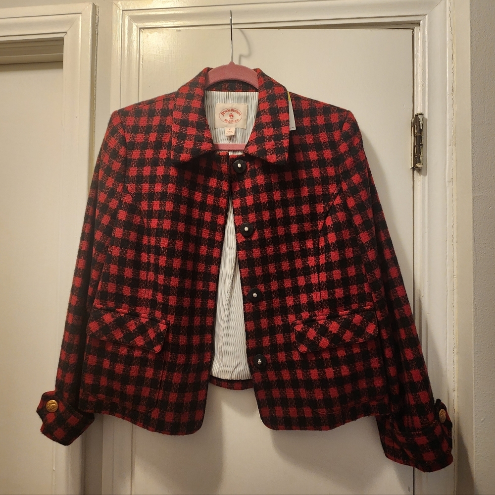 Brooks Brothers Red Fleece Red & Black Plaid Wool Blazer